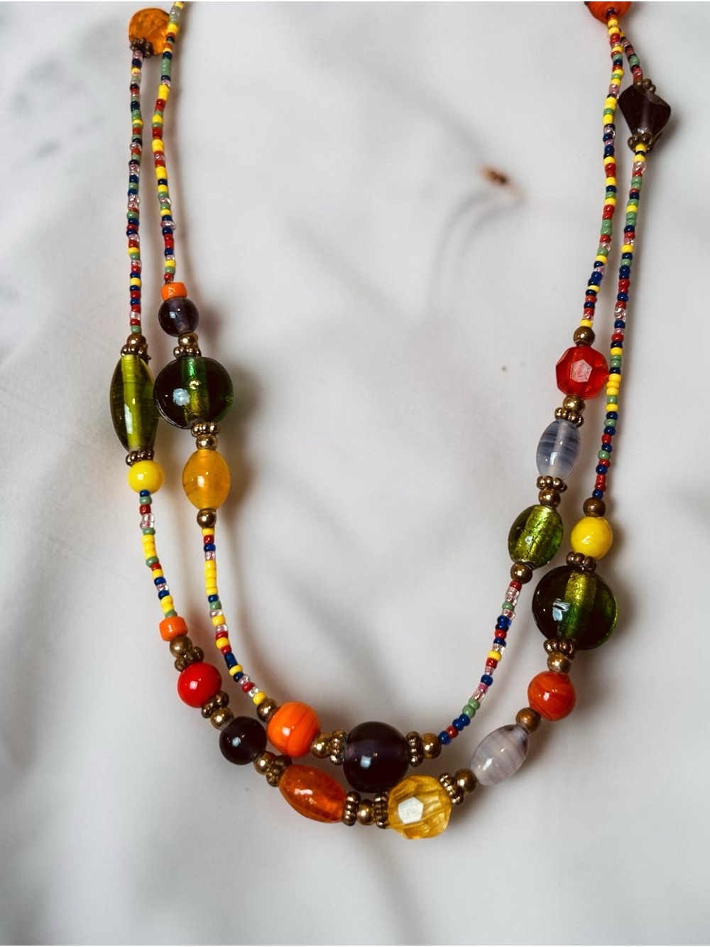 💝2/20$ Artisan long bohemian multicolored beaded necklace, includes Glass beads